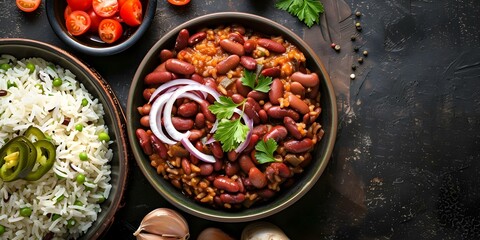 Wall Mural - Serenity Dining Table Rajma Chawal and Comforting Kidney Beans Rice Dish. Concept Rajma Chawal Recipe, Kidney Beans Rice, Indian Comfort Food, Serene Dining Experience