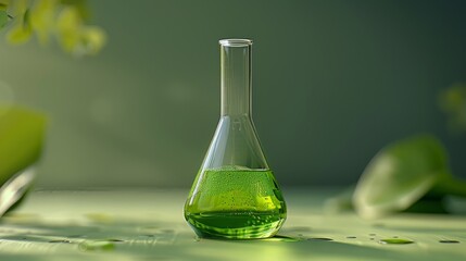 Poster - Beaker with green transparent glass background. Generative AI.