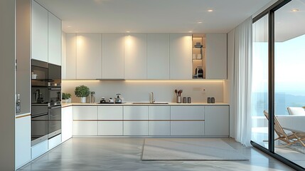 Poster - Modern smart home with light furniture and grey floor. Generative AI.