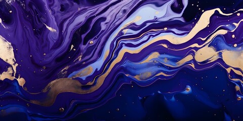 Wall Mural - Liquid Marble Wallpaper with Gold Accents on Dark Blue-Purple Background. Concept Marble Wallpaper, Gold Accents, Dark Background, Unique Design