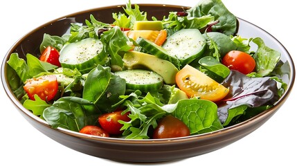 Wall Mural - salad bowl with tomatoes, lettuce, and cucumber on transparent background