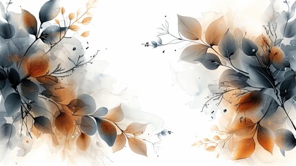 Aufkleber - Watercolor, brown and gold abstract foliage, white background, dark grey accents. Generative AI.
