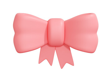 Pink bow isolated on white background. The bow has a classic shape with rounded edges and a central knot. Creative cartoon design icon. 3D render illustration