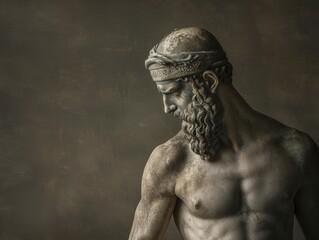 Wall Mural - Medium shot of ancient greek man, waist high shot photography, themed background.