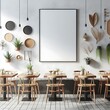 © Boyd - A space for restaurants cafe drinks and fast food room with poster mockup white combined with tables and chairs and plants from the wall informative engaging.