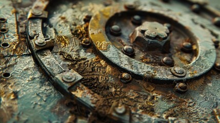 Poster - Close-up shot of a metal object with visible rivets, suitable for use in industrial or technical contexts