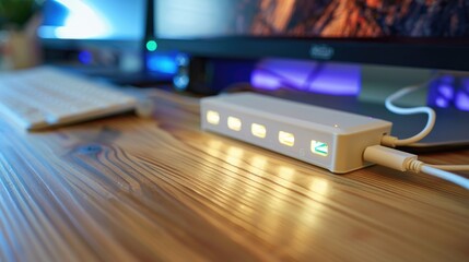 Poster - A close-up view of a computer sitting on a desk, with a keyboard and mouse nearby