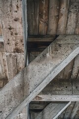 Aufkleber - A close-up view of a wooden structure featuring a clock, suitable for use in design or editorial contexts