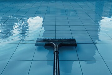 Poster - A pool with a pool brush next to it, ready for cleaning and maintenance