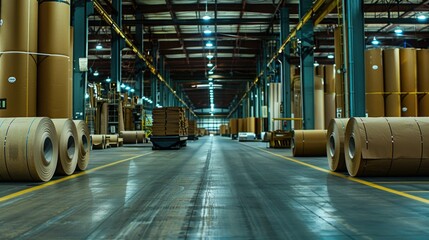 Poster - Paper rolls stacked high in a warehouse storage area
