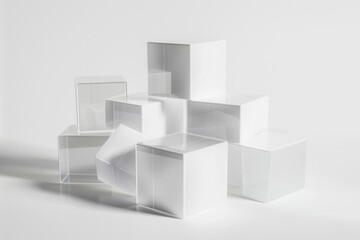 Poster - A collection of white storage containers piled high, often used in offices for filing and organization