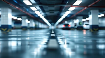 Aufkleber - A row of cars parked in a quiet and empty parking garage