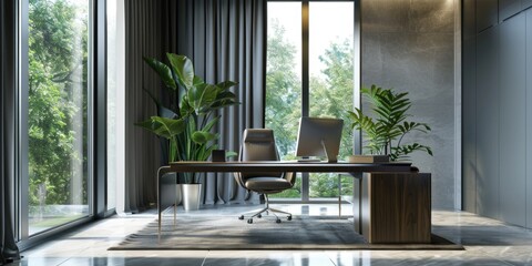 Poster - A typical office setup with a desk, chair, and computer