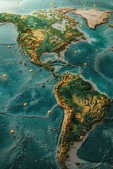 Poster - A close-up view of a world map showing various countries and geographical features