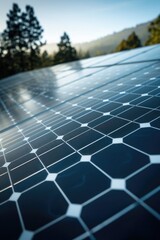 Poster - Close-up of a solar panel with trees in the background