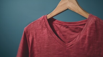 Sticker - A single red shirt hung on a wooden hanger, waiting for use or storage