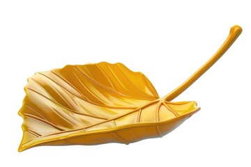 A close-up shot of a single yellow leaf on a white background