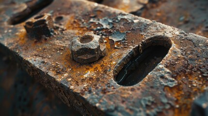 Poster - A rusty old machine component with attached nuts
