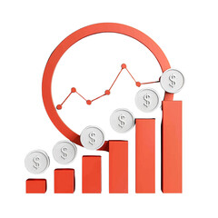 3D illustration of a financial growth chart with dollar coins, depicting increasing profits and business success.