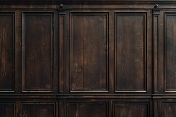 Poster - A wooden paneled wall with a clock on top, suitable for use in interior design or architecture photography