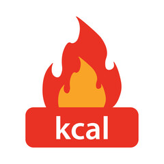 Energy fat burn kcal fire icon. Kilocalorie red-orange logo vector weight fitness flame graphic icon illustration. kilocalorie symbolic emblem for food products cover designation, fat burning.