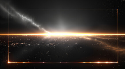 Aufkleber - Rectangle light effect, strobe light effect, external glow, stroke, simple light effect, black background. Generative AI.