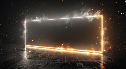Aufkleber - Rectangle light effect, strobe light effect, external glow, stroke, simple light effect, black background. Generative AI.