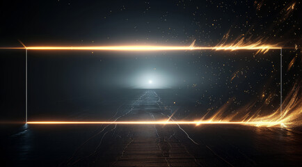 Leinwandbilder - Rectangle light effect, strobe light effect, external glow, stroke, simple light effect, black background. Generative AI.