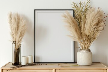 Aufkleber - A decorative picture frame placed on top of a wooden dresser, suitable for home decor or office use