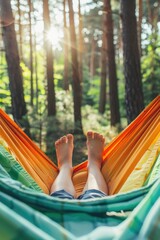 Poster - A person lounging in a hammock surrounded by trees