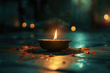 Poster - A lit candle is placed on the ground, casting a warm glow
