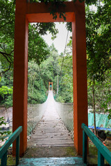 wooden bridge in Indonesian tropical forest