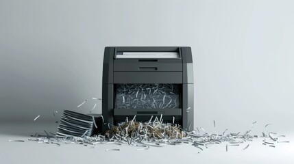 Poster - A messy scene with a pile of shredded paper next to a paper shredder, ready for disposal