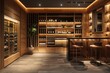 © Fotograf - Wine cellar with wooden shelves filled with bottles for storage and display
