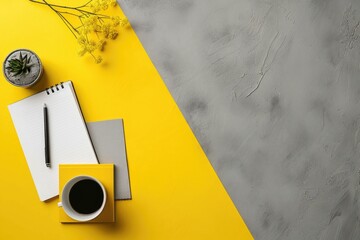 Aufkleber - A person taking a break with a cup of coffee and a notepad on a yellow table