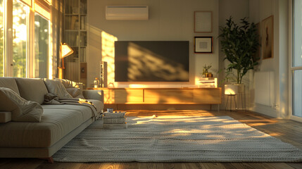 Wall Mural - Clean, minimalist living room, a perfect showcase for your creativity.