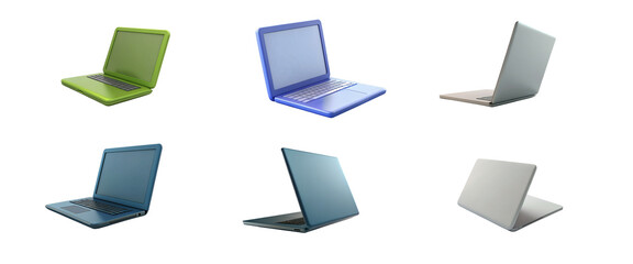 3d laptop collection on  isolated background, colorful 3d laptop on transparent background.