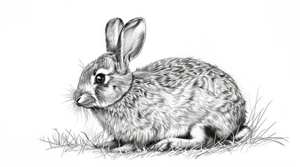 Wall Mural - Line drawing of rabbit over white background.