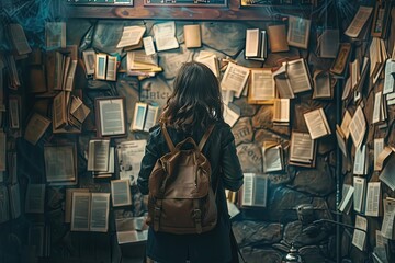 Canvas Print - a woman standing in front of a wall of books