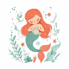 Wall Mural - Vector illustration of a beautiful mermaid.