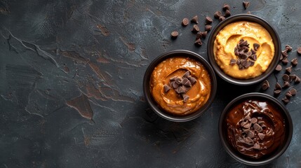 Butterscotch Pudding and Chocolate Pudding. Copy space