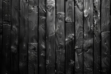 Wall Mural - A black and white photo of wood grain with a dark and moody atmosphere. The image is a close up of the wood grain, with the wood appearing to be charred or burnt. The photo has a sense of depth