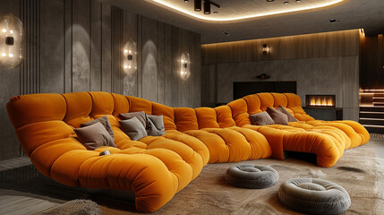 Wall Mural - Eco-friendly sofas crafted from sustainable materials for cinemas.