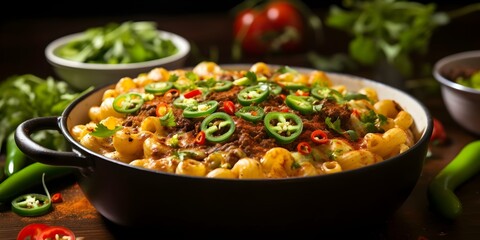 Wall Mural - TexMex Meat Mac Recipe A Flavorful Twist on Classic Macaroni. Concept TexMex Cuisine, Macaroni Recipes, Meaty Delights, Flavorful Twists, Cooking Inspiration