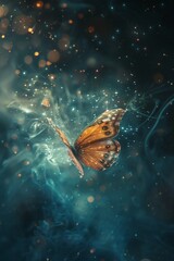 Wall Mural - Abstract background with a beautiful butterfly flying. Mysterious