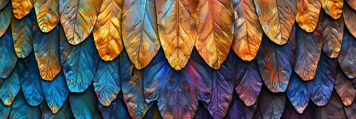 Wall Mural - Colorful bird feather pattern closeup macro view