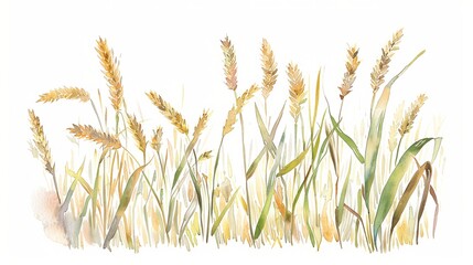 Wall Mural - Vector illustration of wheat ear field over white background