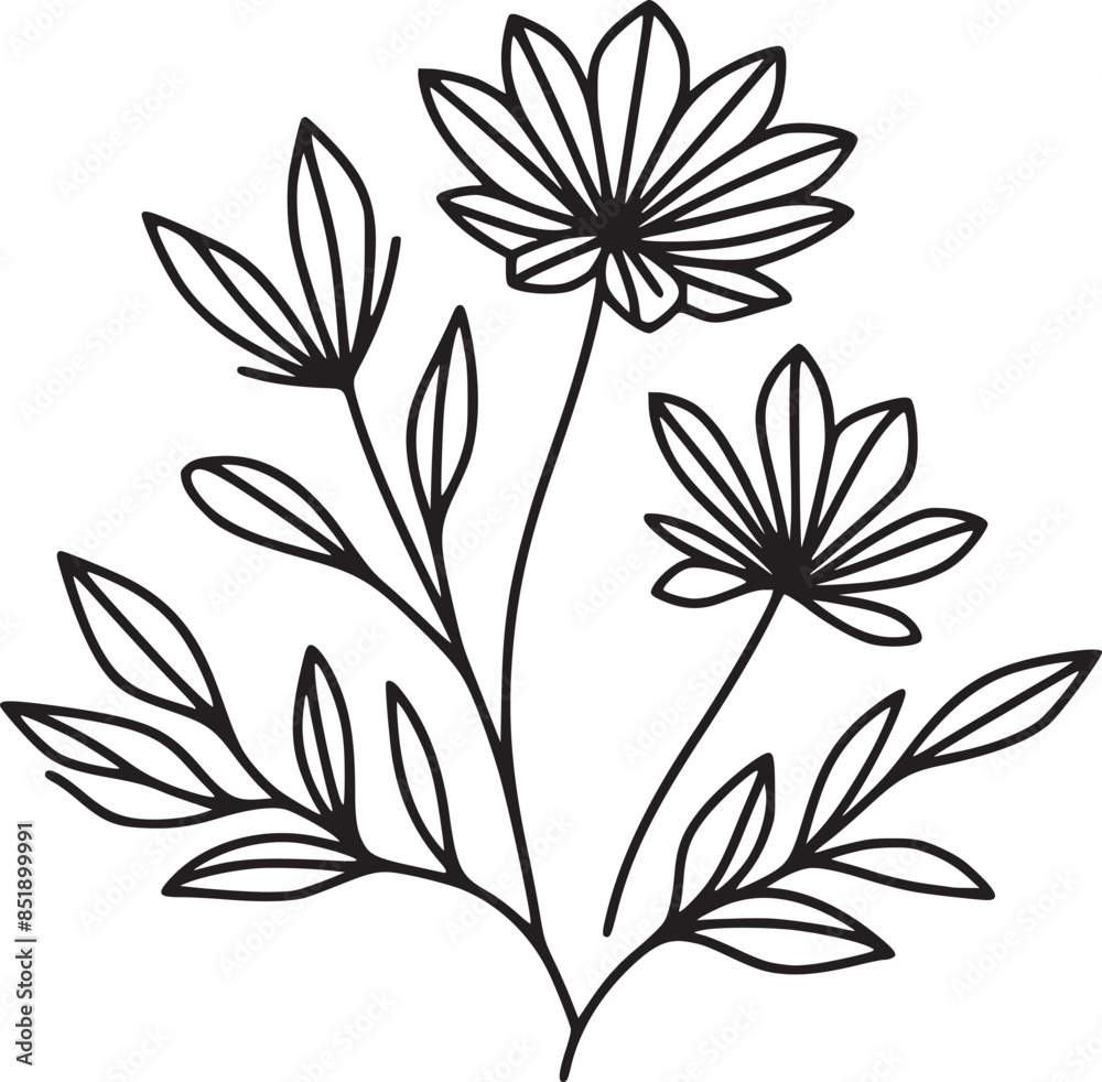 This is an illustration of flowers in a simple and modern line art ...