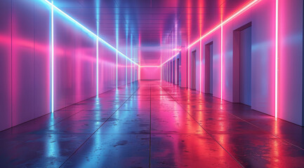 Poster - Neon lights, Architecture, modern, simple, museum wall. Generative AI.