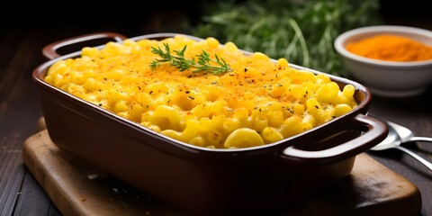 Wall Mural - Golden Baked Cheddar Macaroni A Classic American Mac and Cheese Recipe. Concept 1, American Cuisine.2, Comfort Food.3, Classic Recipes